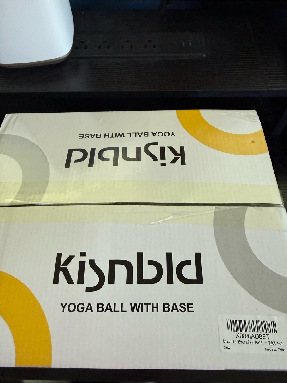 Kisnbld Yoga Ball with Base - White and Yellow Box